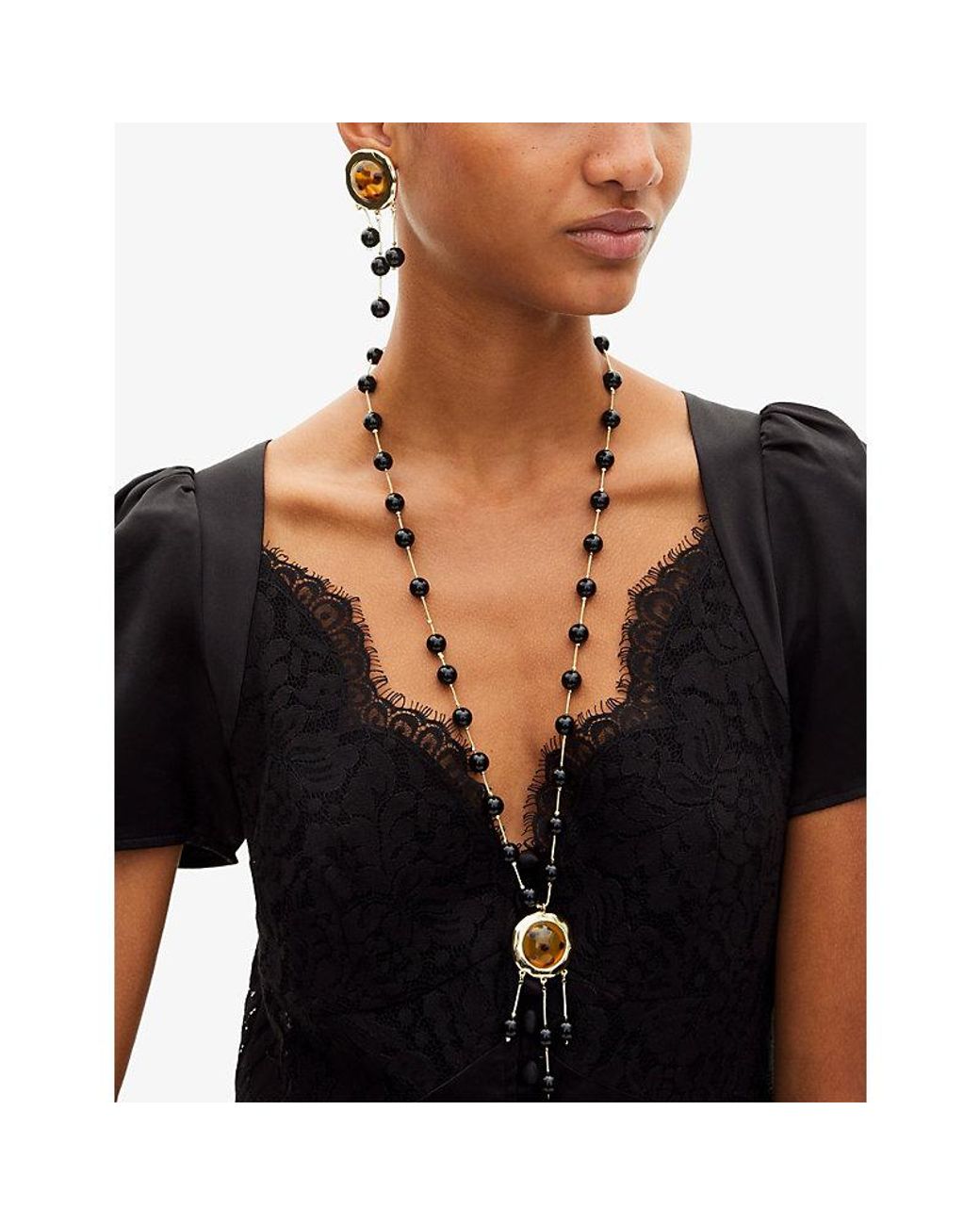 The Kooples Metallic Beaded Brass Pendant Necklace