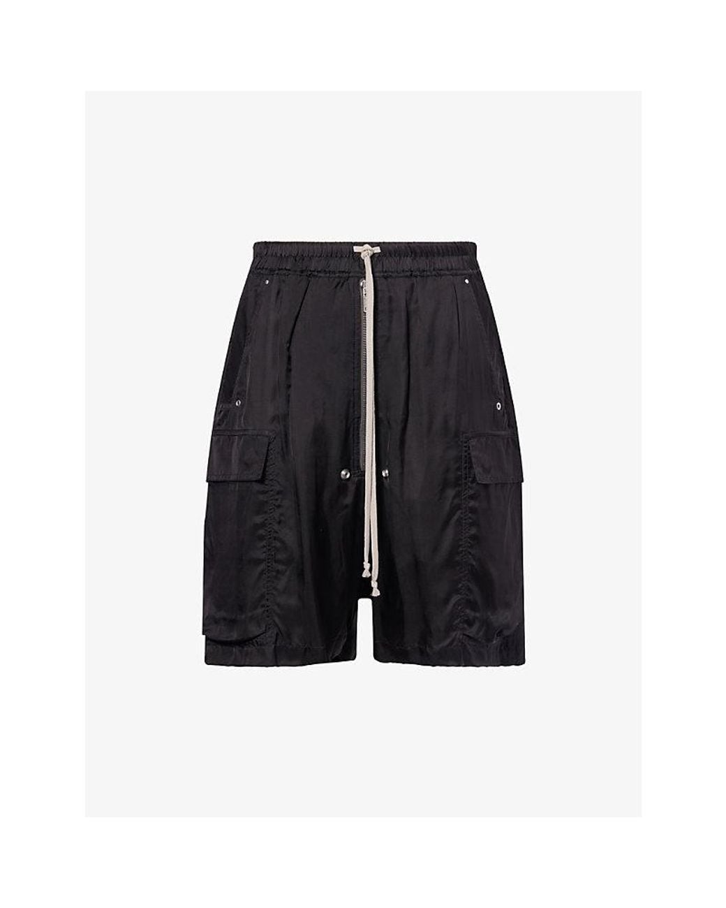 Rick Owens Black Cargobela Satin Shorts for men