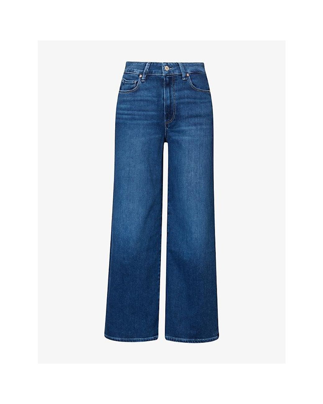 PAIGE Blue Anessa Wide-Leg Ankle-Crop Denim Jeans