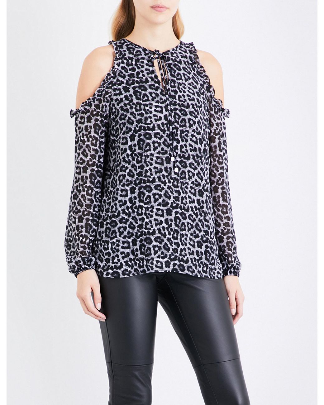 MICHAEL Michael Kors Leopard-print Cold-shoulder Top in Black