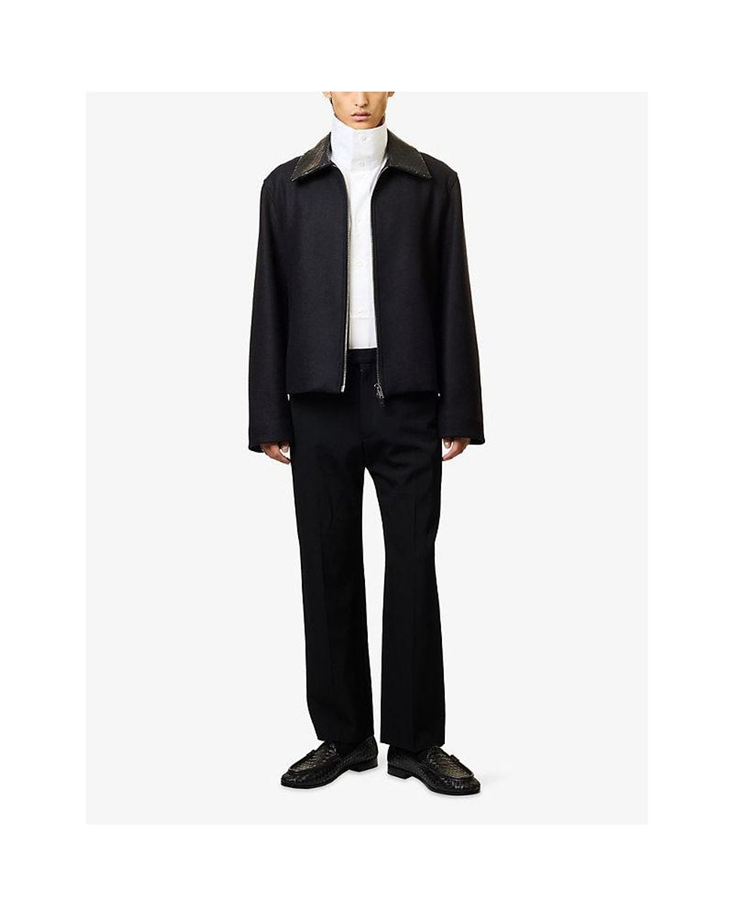 Bottega Veneta Blue Intrecciato Collar Wool Jacket for men