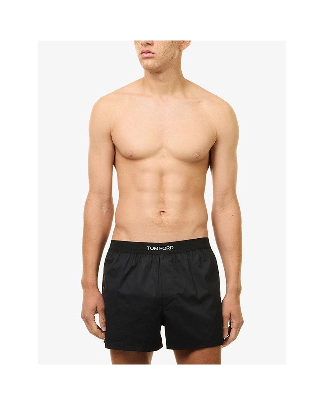 Tom Ford Black Logo-Waistband Stretch Cotton-Poplin Boxer Briefs for men