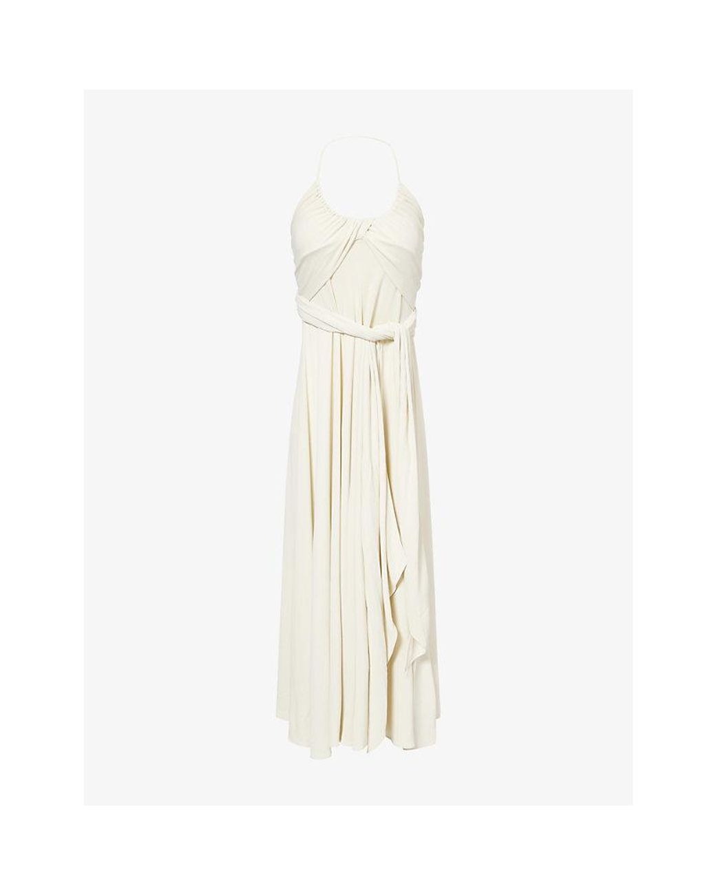 Alaïa White Crossed Halter-Neck Stretch-Jersey Maxi Dress
