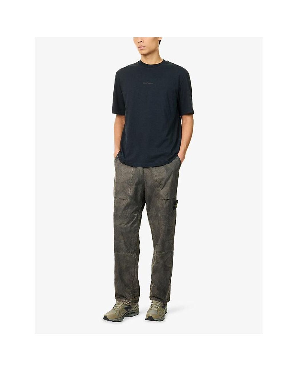Stone Island Gray Laser Forest Camo Crinkle Reps-Tc Nylon Trousers for men