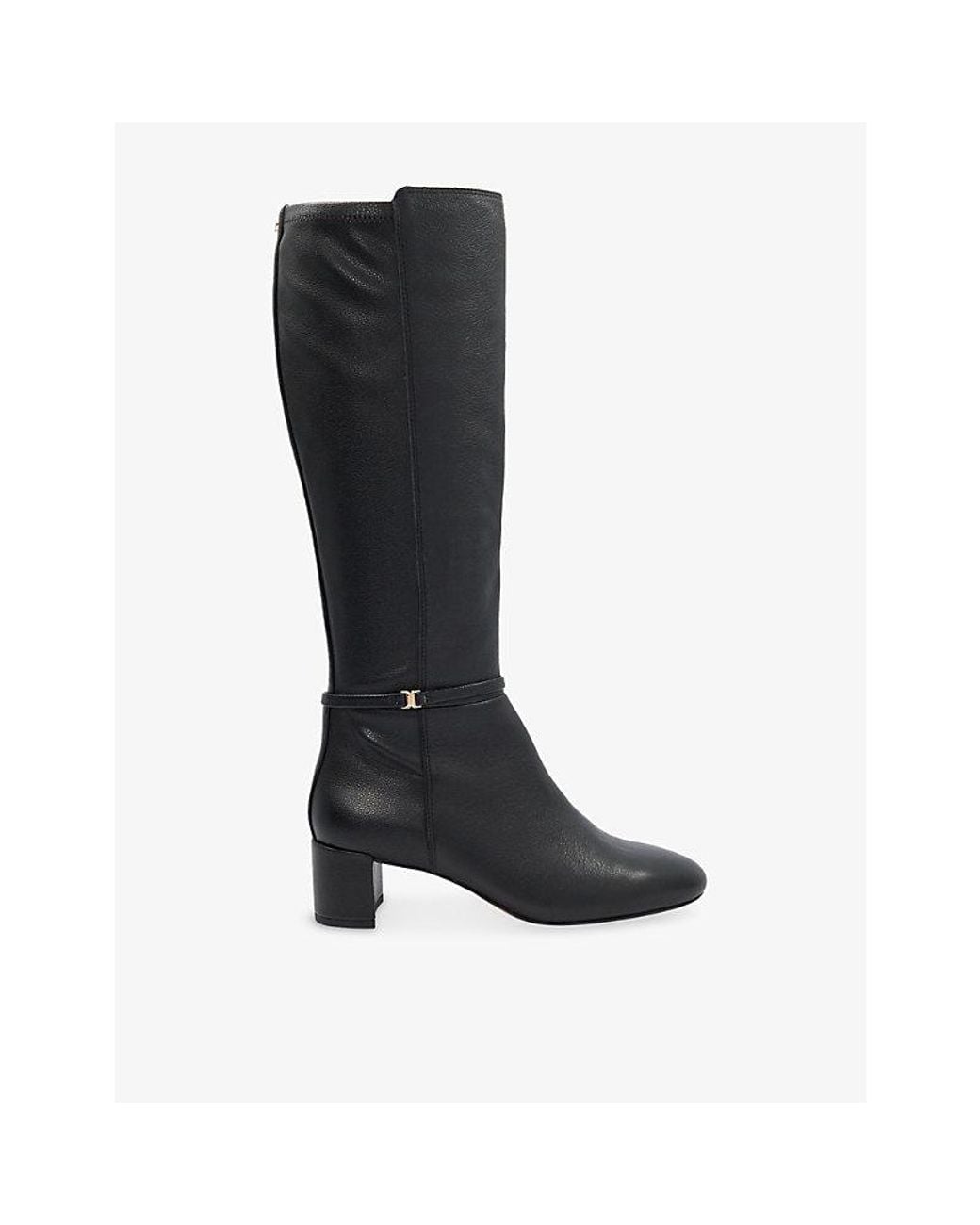 Dune Black Seoul Block Heel Leather Knee High Boots