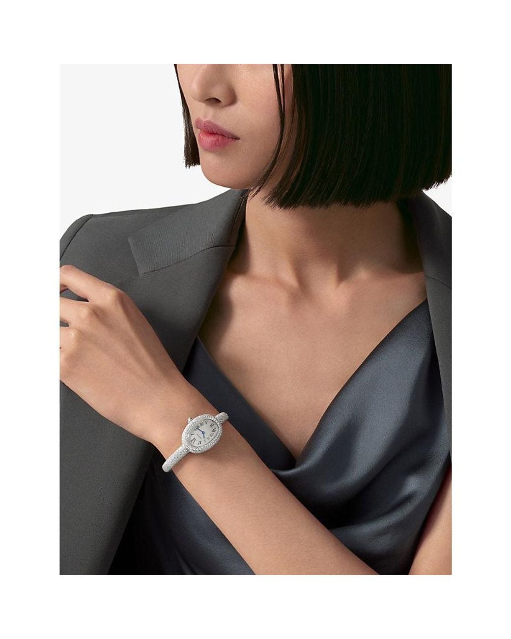 Cartier Metallic Baignoire Small Model 18Ct- Rhodium-Plated And 3.07Ct Brilliant-Cut Diamond Quartz Watch