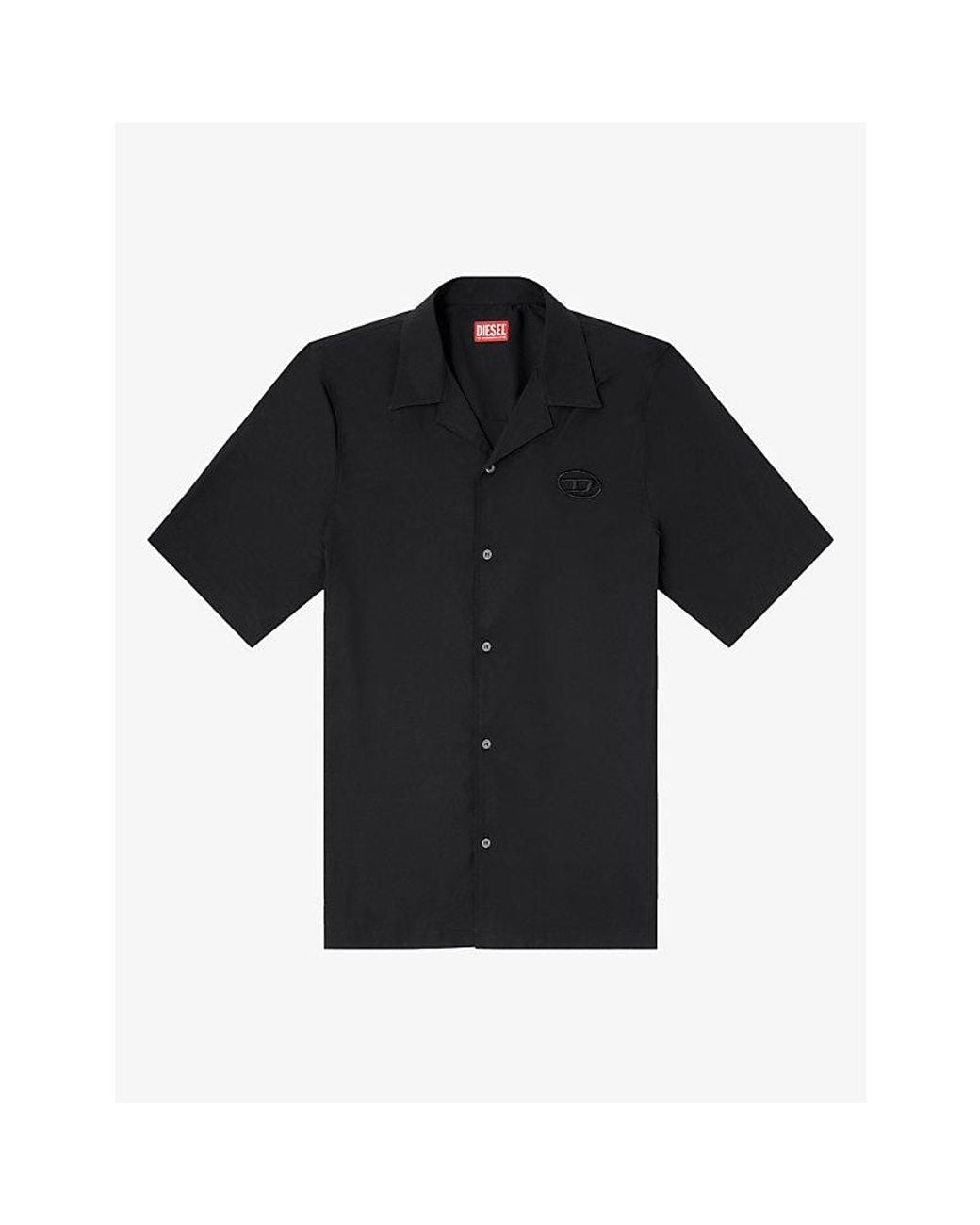 DIESEL Black Embroidered-Logo Short-Sleeve Stretch-Cotton Poplin Shirt for men