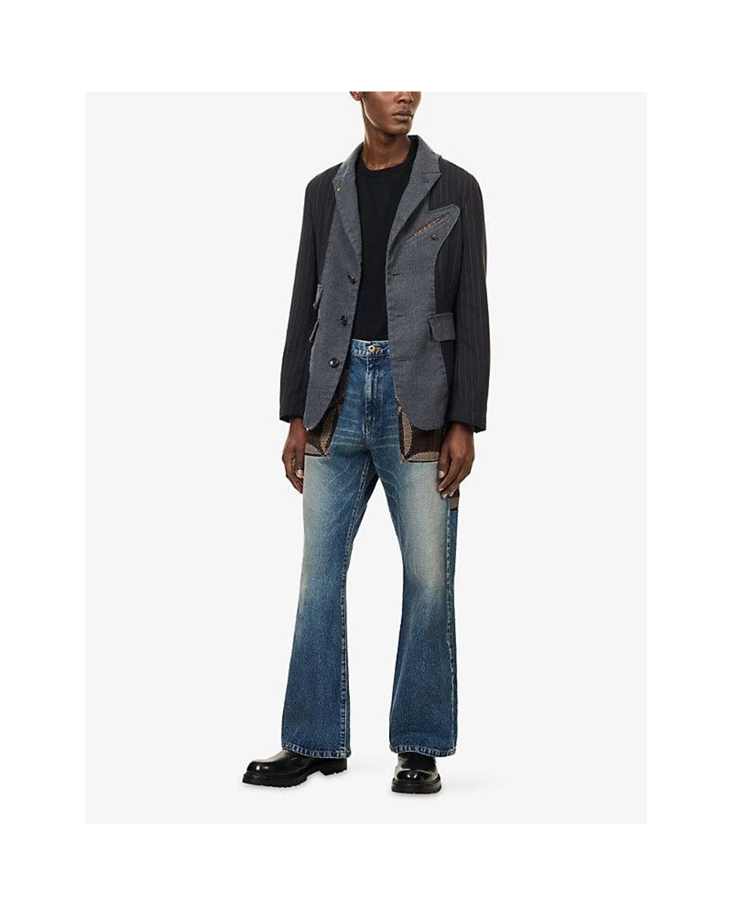 KHOKI Blue Contrast-Panel Tailored Wool Jacket for men