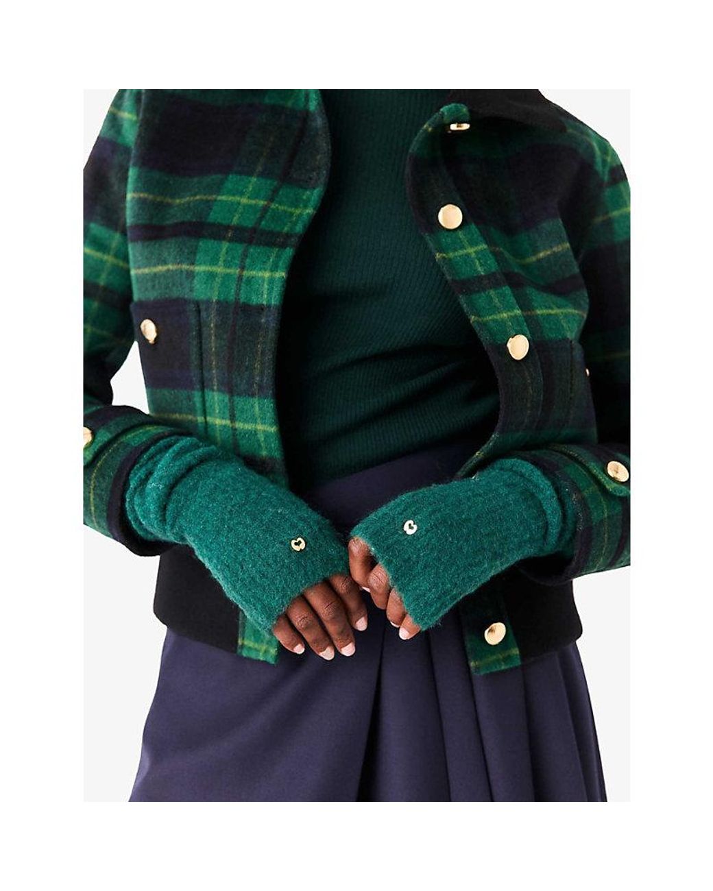 Maje Green Ribbed Hardware-Embellished Yak-Blend Mittens