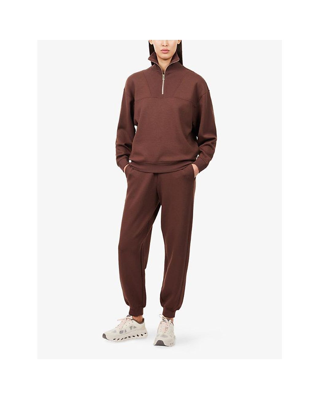 Now You Live Brown Rutland High-Neck Stretch-Woven Sweatshirt