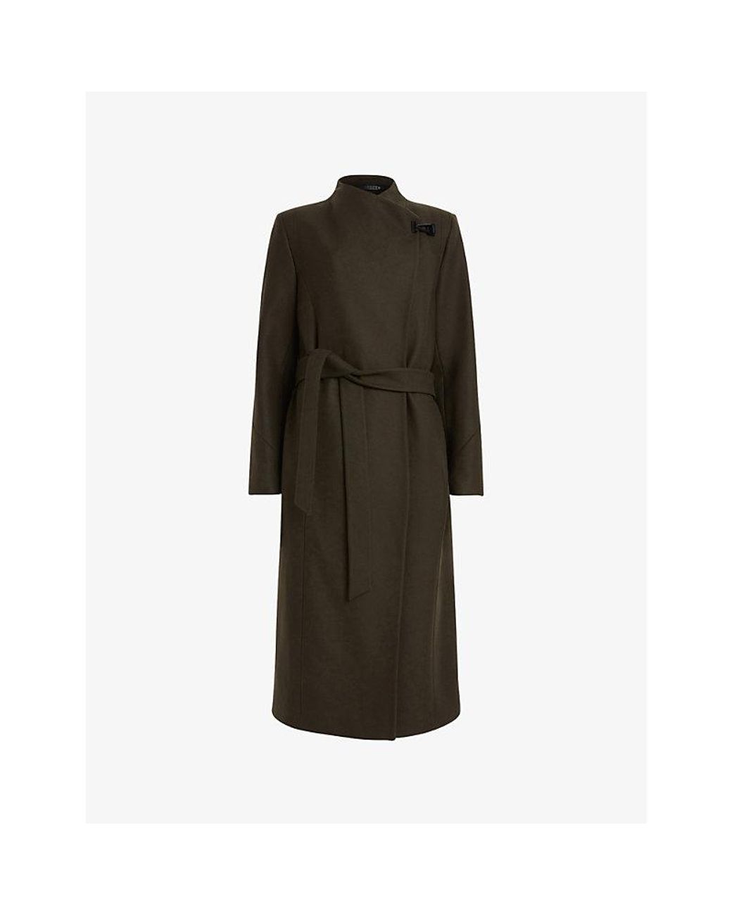 AllSaints Riley Funnel-neck Wool-blend Coat in Black | Lyst