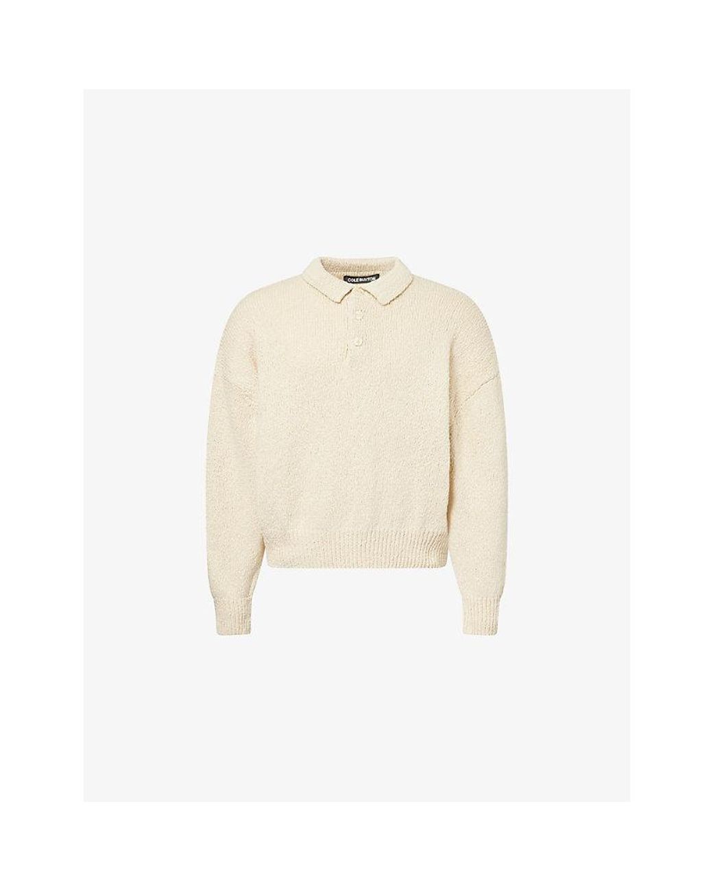 Cole Buxton Natural Beach Knitted Cotton Polo Jumper for men