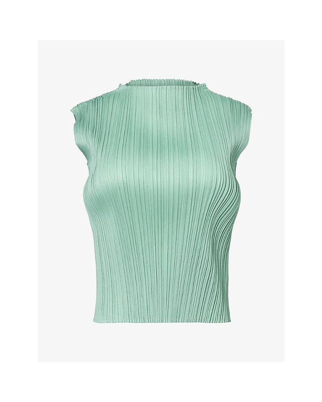 Pleats Please Issey Miyake Green August Sleeveless Knit Top