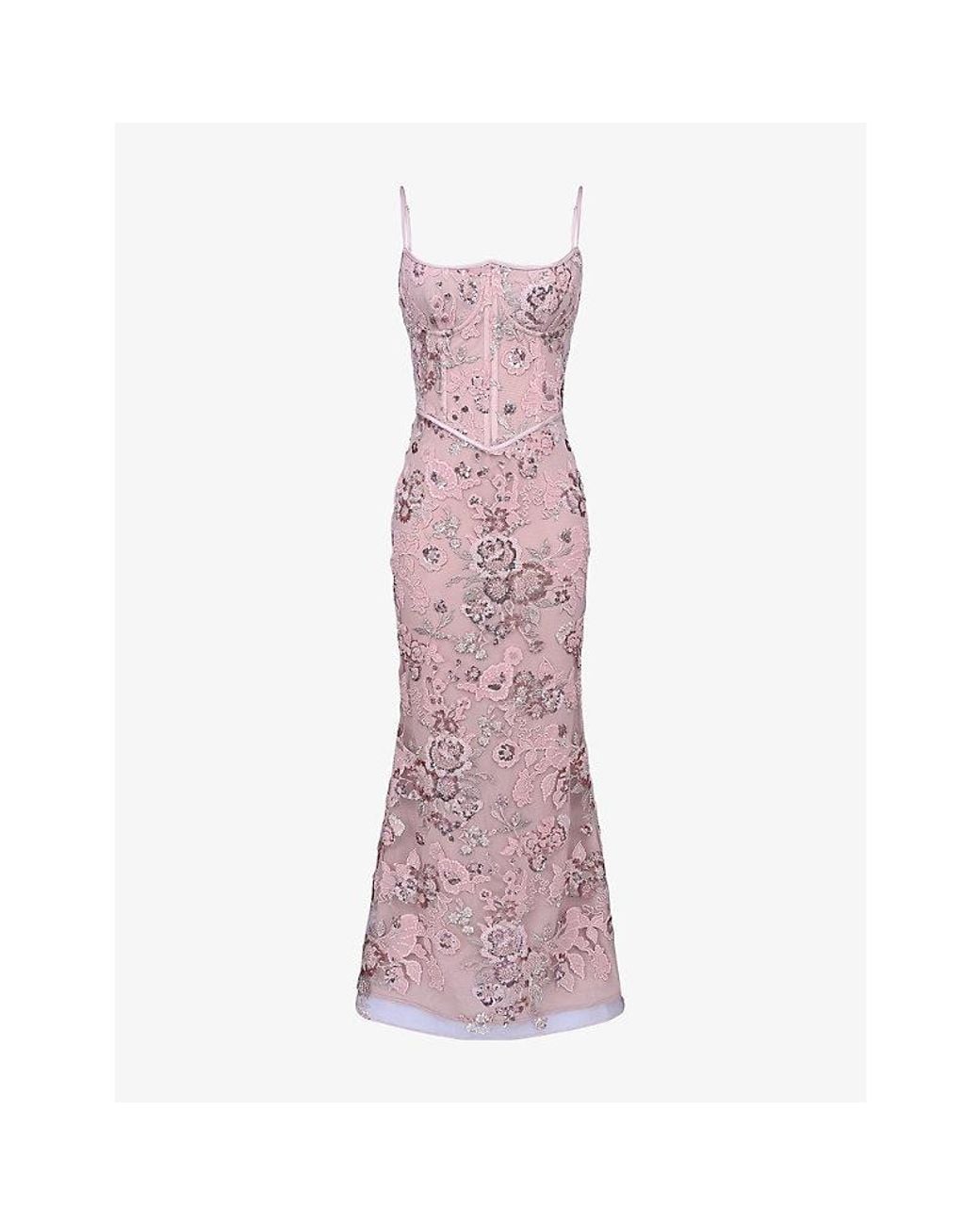 House Of Cb Purple Naima Embellished Mesh Maxi Dress