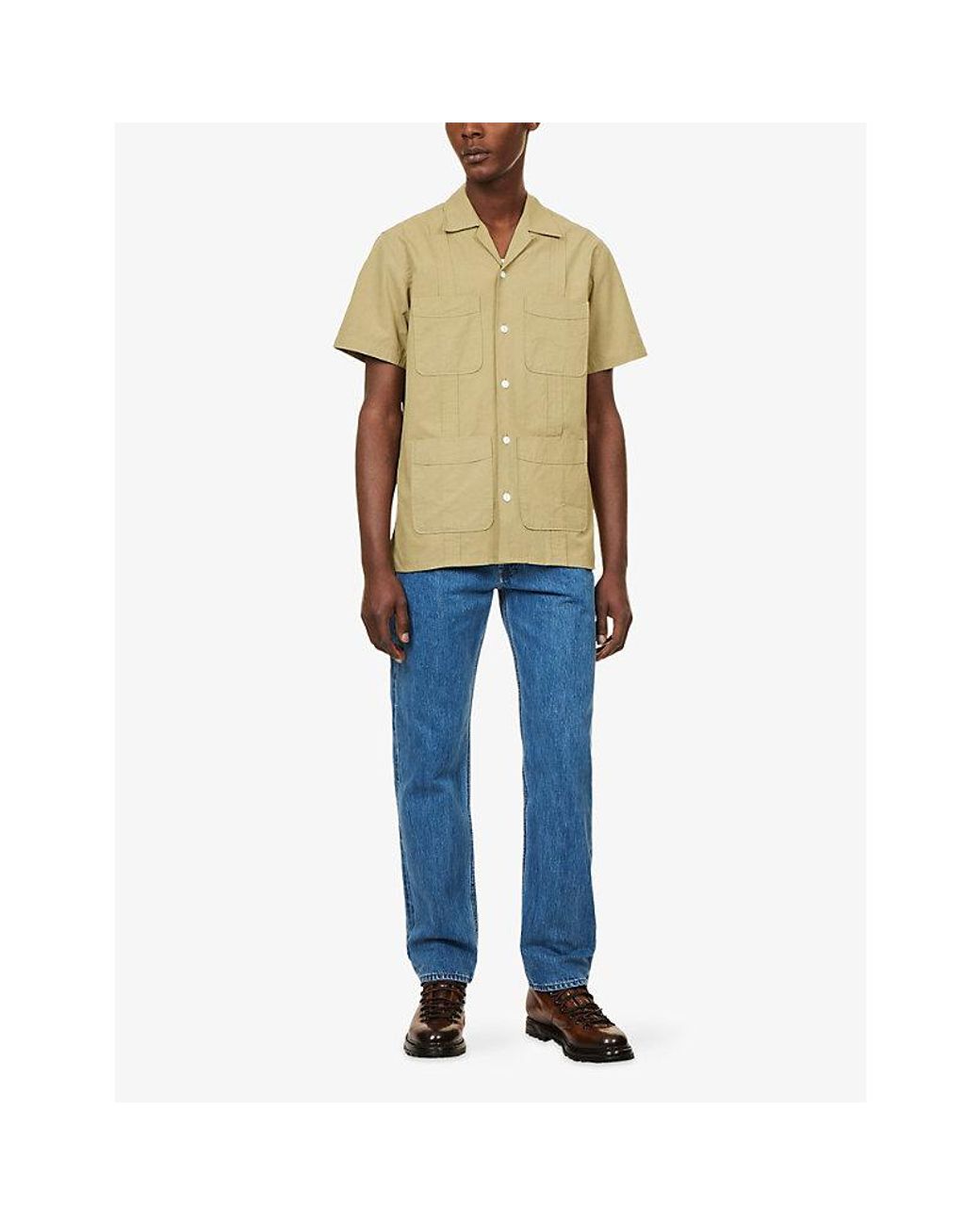 Drake's Metallic Short-Sleeve Cotton-Linen Crepe Cuban Shirt for men