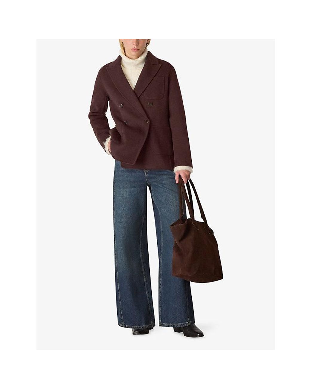 Whistles Purple Double-Breasted Relaxed-Fit Wool-Blend Coat