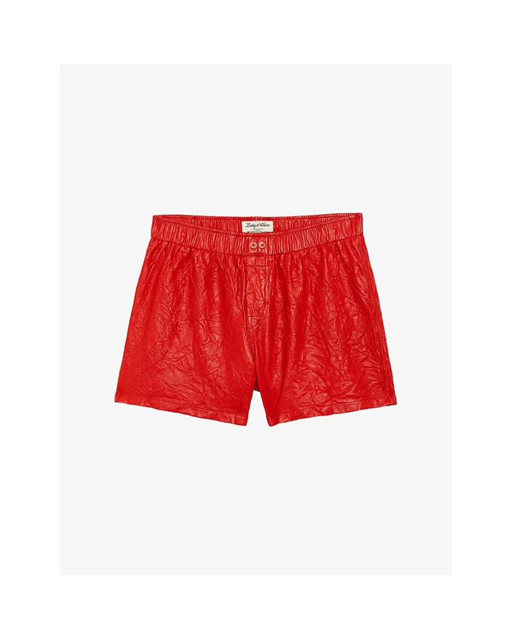 Zadig & Voltaire Red Pax Elasticated-Waist Crinkled Leather Shorts