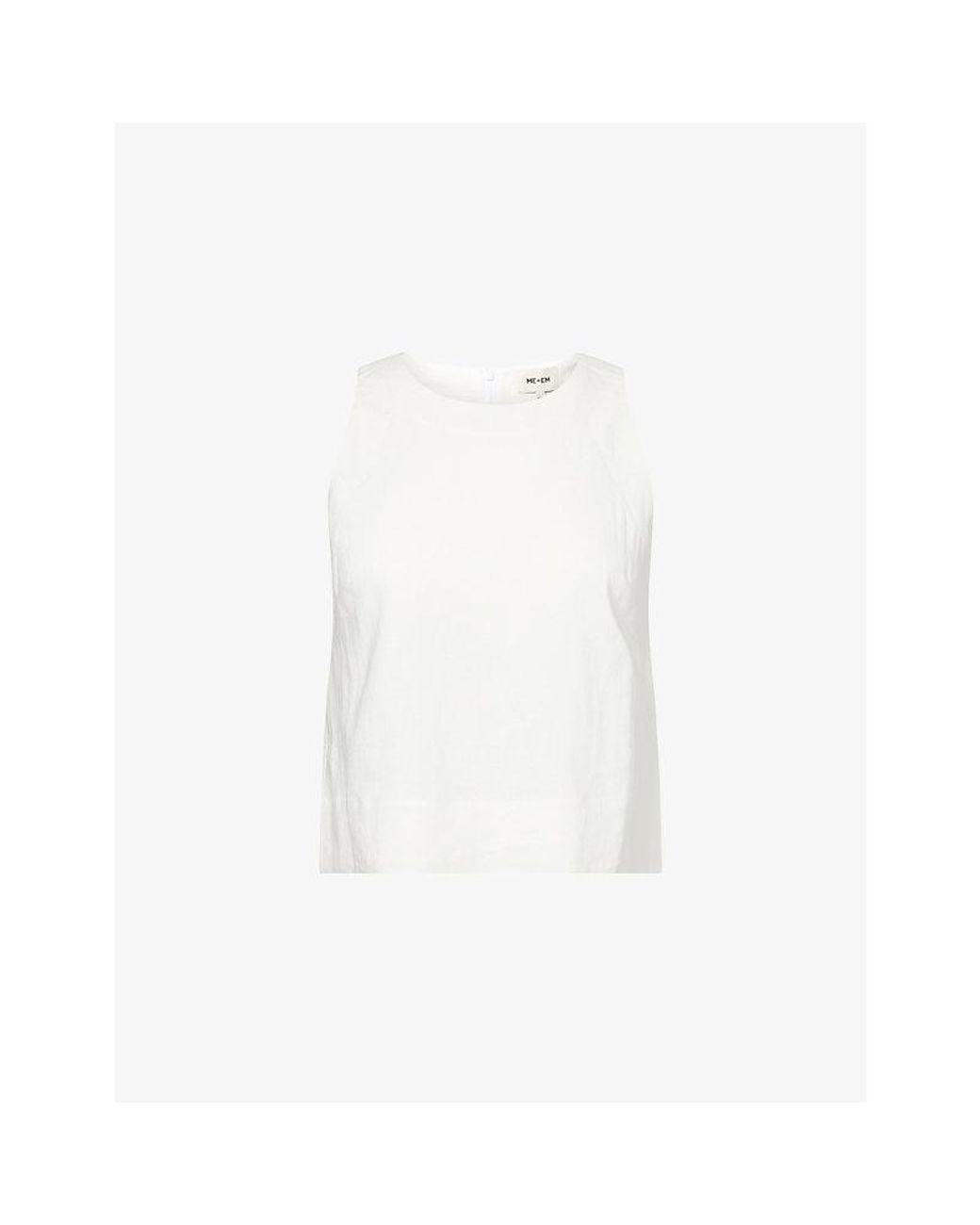 ME+EM White Crease-Less Linen-Blend Shell Crop Top