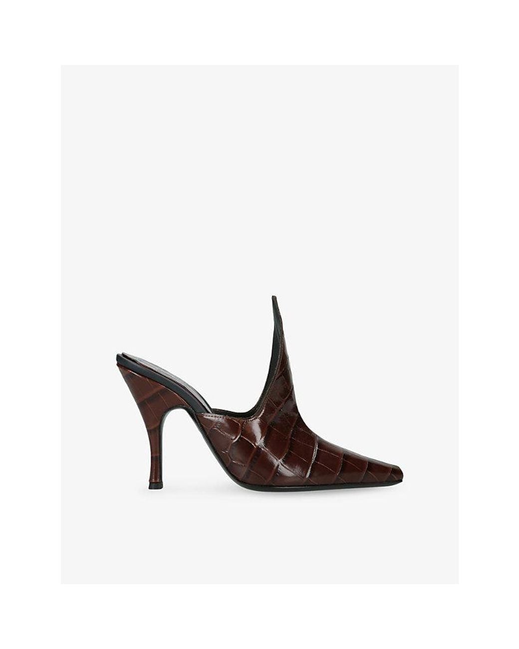 Alaïa Brown Sculptural Croc-Effect Leather Heeled Mules