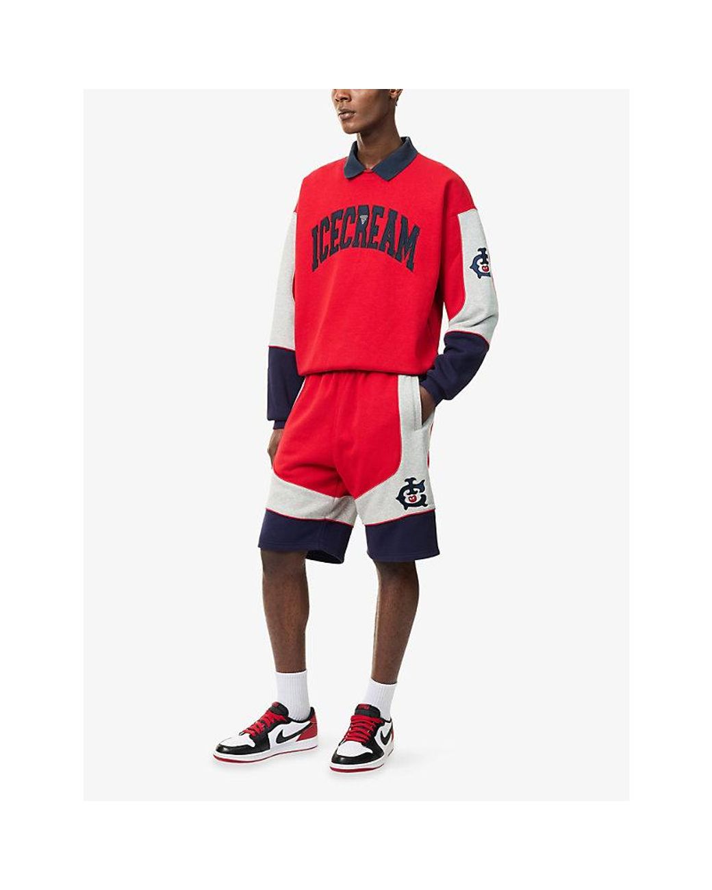 ICECREAM Red Panelled Warm-Up Cotton-Jersey Shorts for men