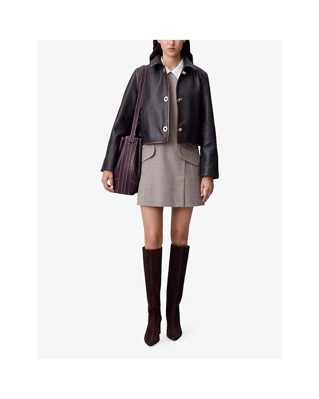 Claudie Pierlot Brown Cropped Vintage Leather Jacket