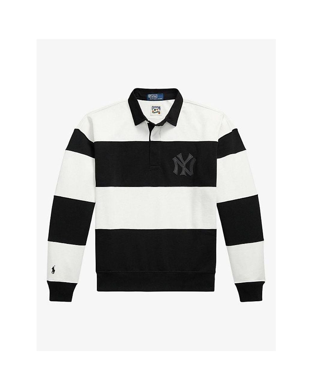 Polo Ralph Lauren Black Yankees Striped Cotton-Blend Fleece Rugby Shirt for men