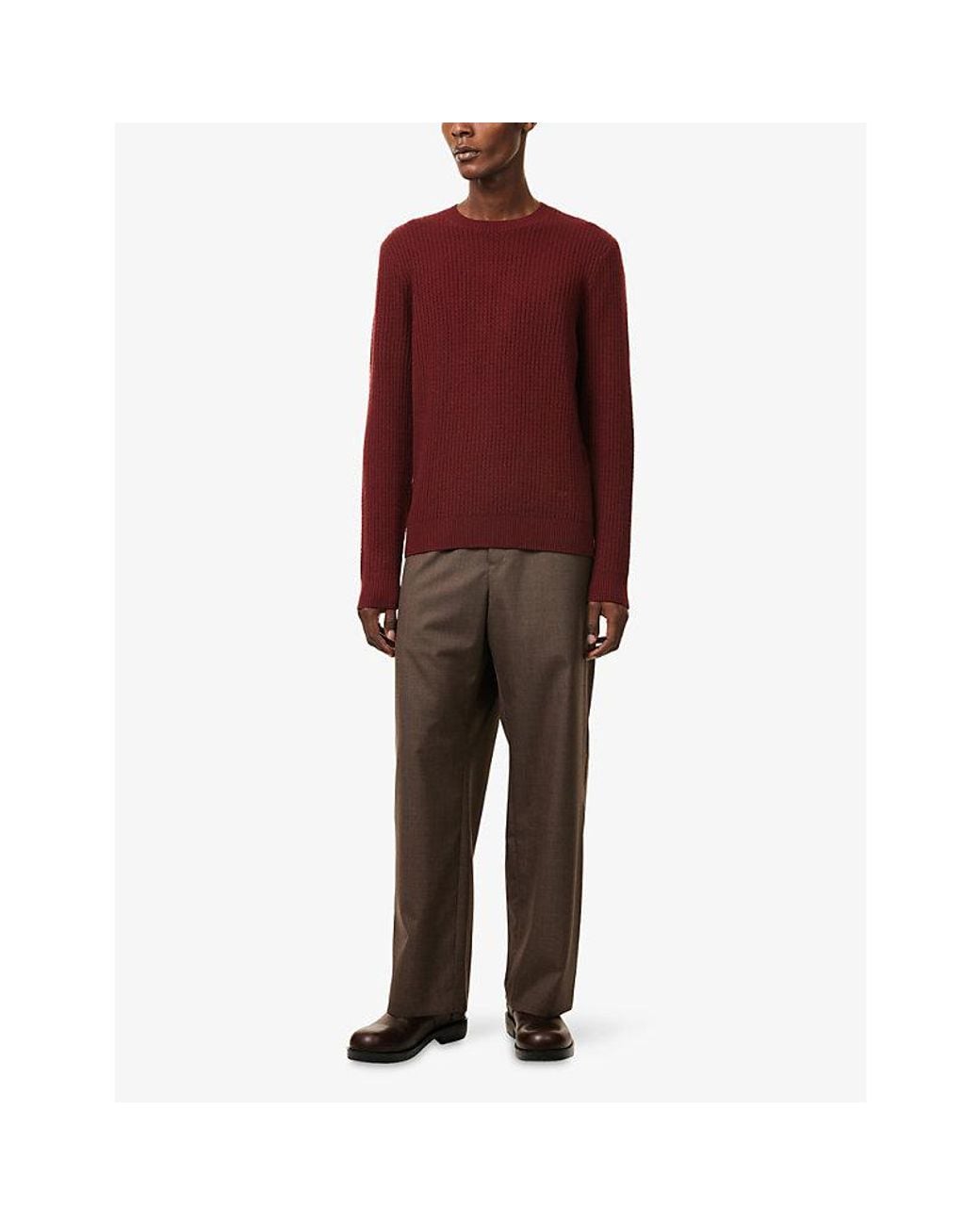 Emporio Armani Red Stripe Crew-Neck Wool And Cashmere Blend Jumper for men