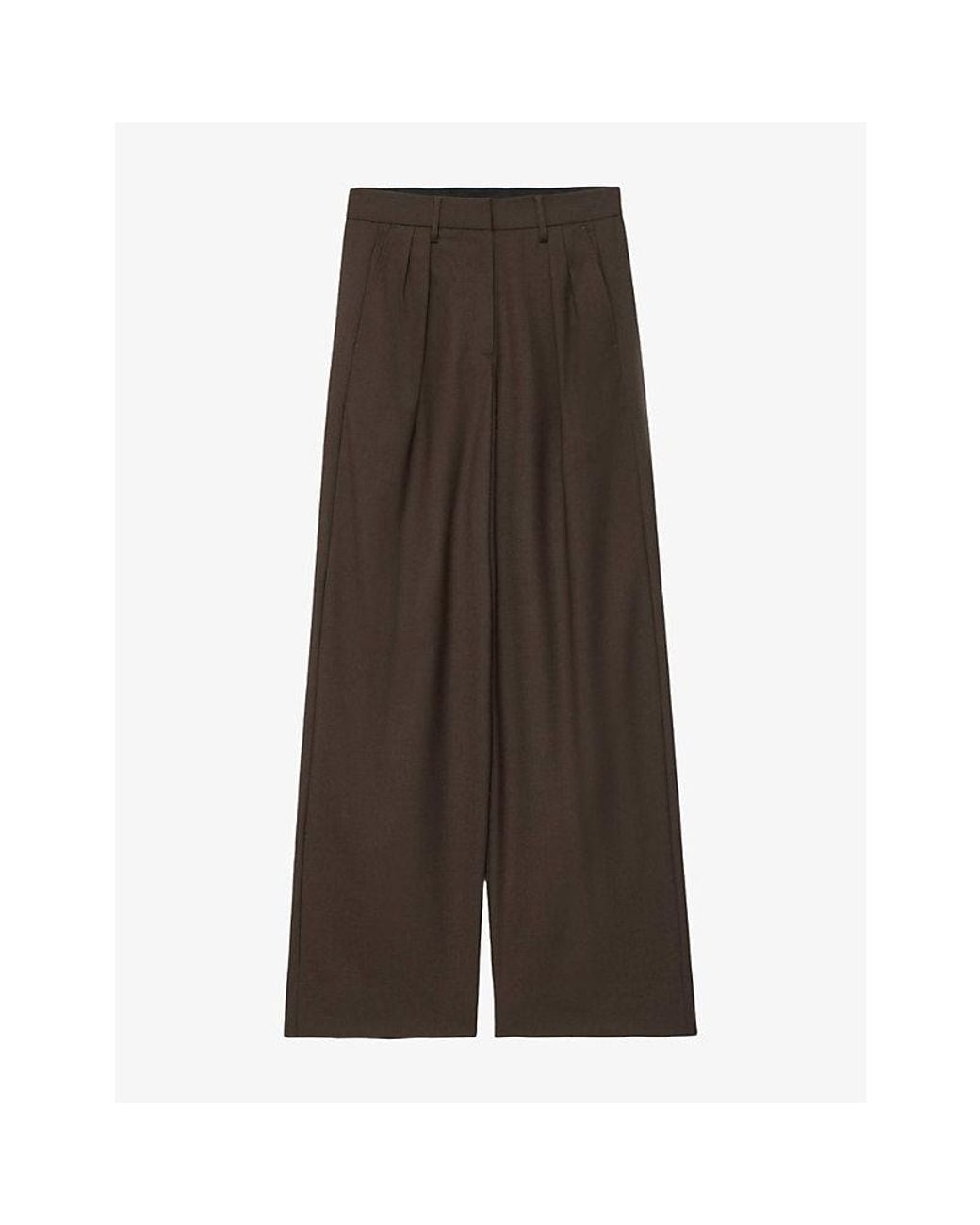 AllSaints Brown Laura Wide-Leg Wool-Blend Trousers