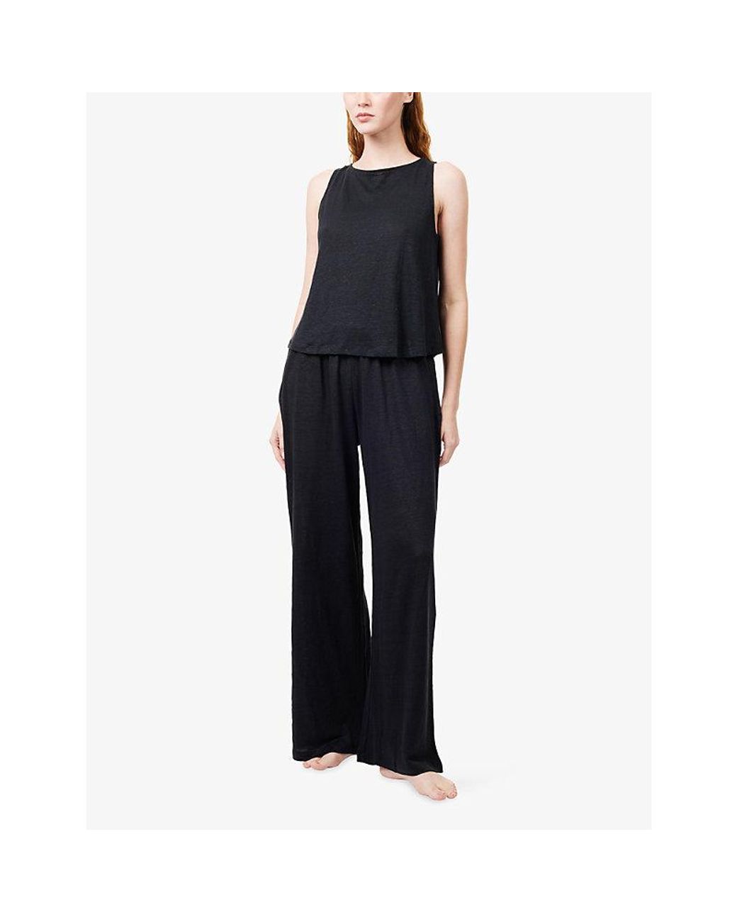 Eberjey Black Boat-Neck Crop Linen Tank Top
