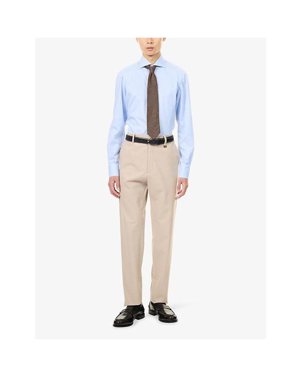 Finamore 1925 Blue Gingham-Print Long-Sleeve Cotton-Poplin Shirt for men