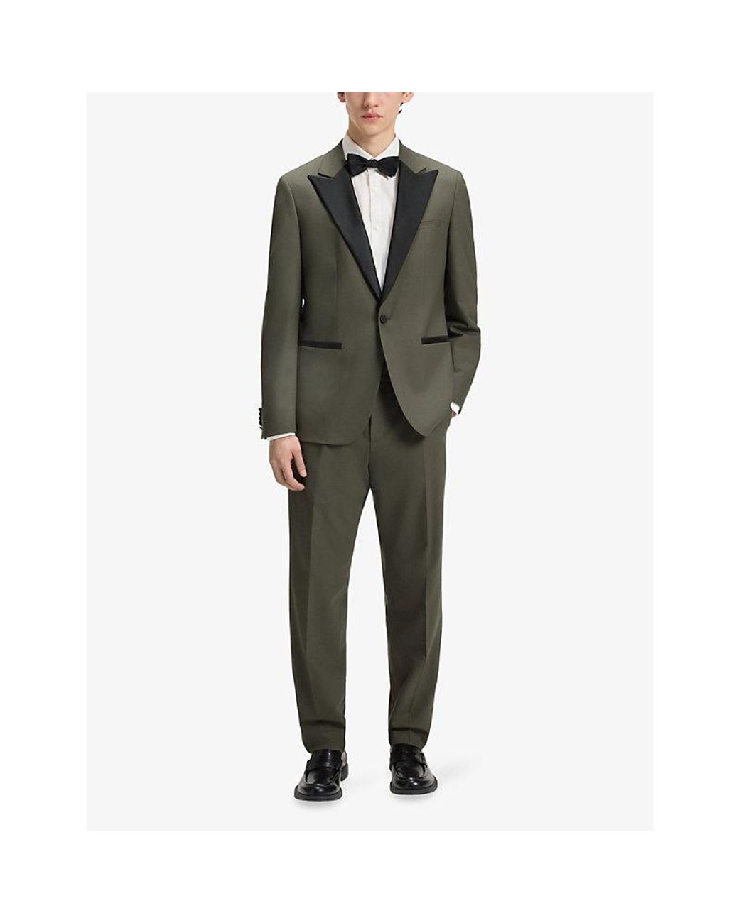 HUGO Green Contrast-Trim Regular-Fit Stretch Wool-Blend Suit for men