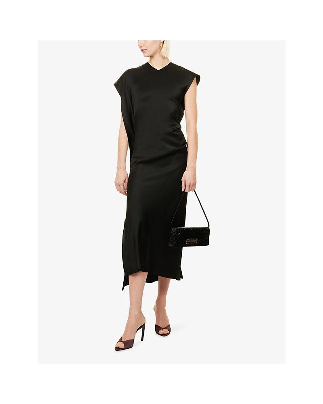 Victoria Beckham Black Victoria Crepe Back Asymmetric-Hem Satin Midi Dress