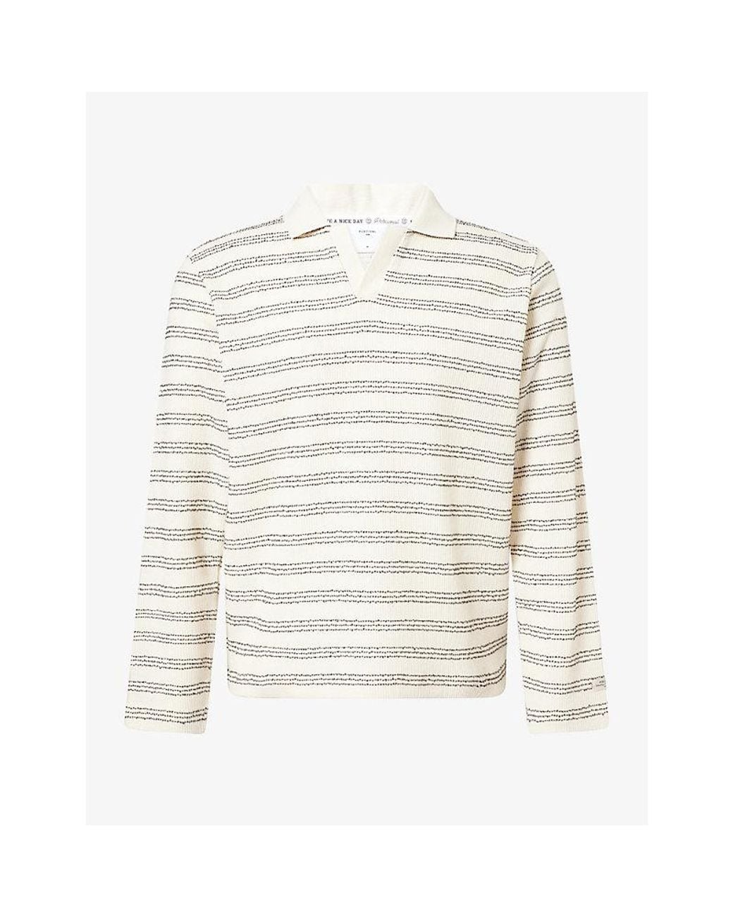 Percival White Laurent Striped Cotton-Knit Polo Top for men