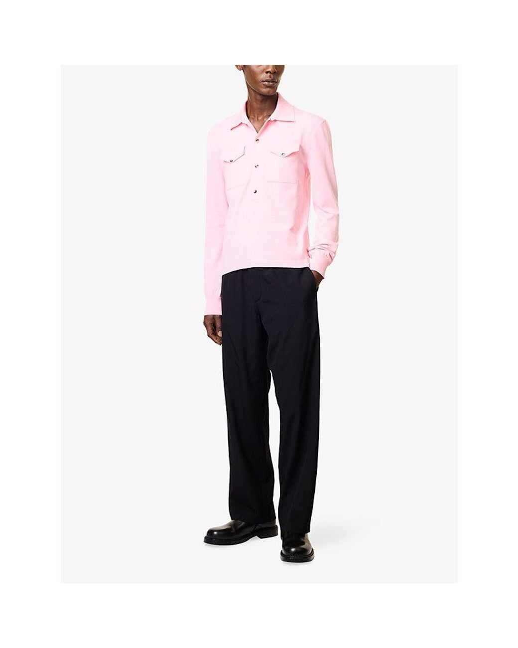 Bottega Veneta Pink Technical Knitted Wool Blend Polo Top for men