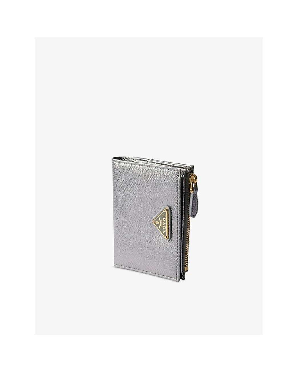 Prada Gray Brand-Plaque Small Saffiano Leather Wallet