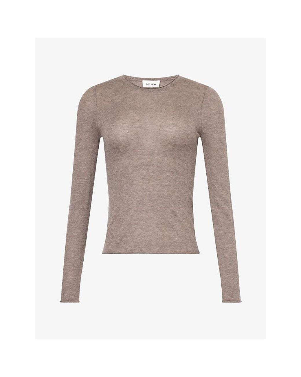 ME+EM Brown Barely There Merino And Cashmere Top