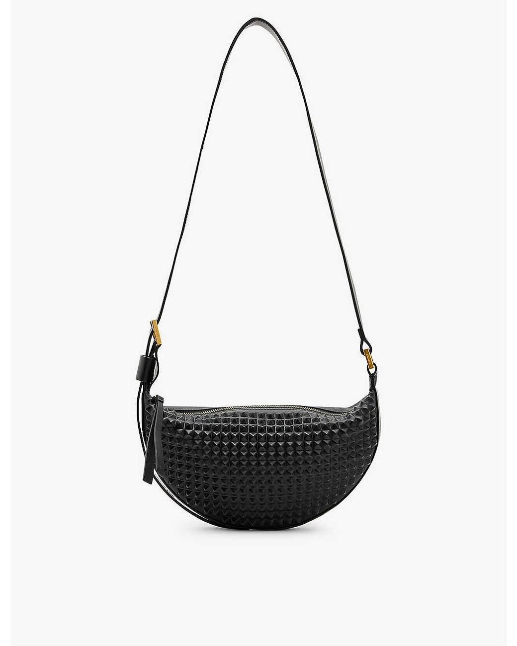 AllSaints Half Moon Stud embellished Leather Cross body Bag in White Lyst UK
