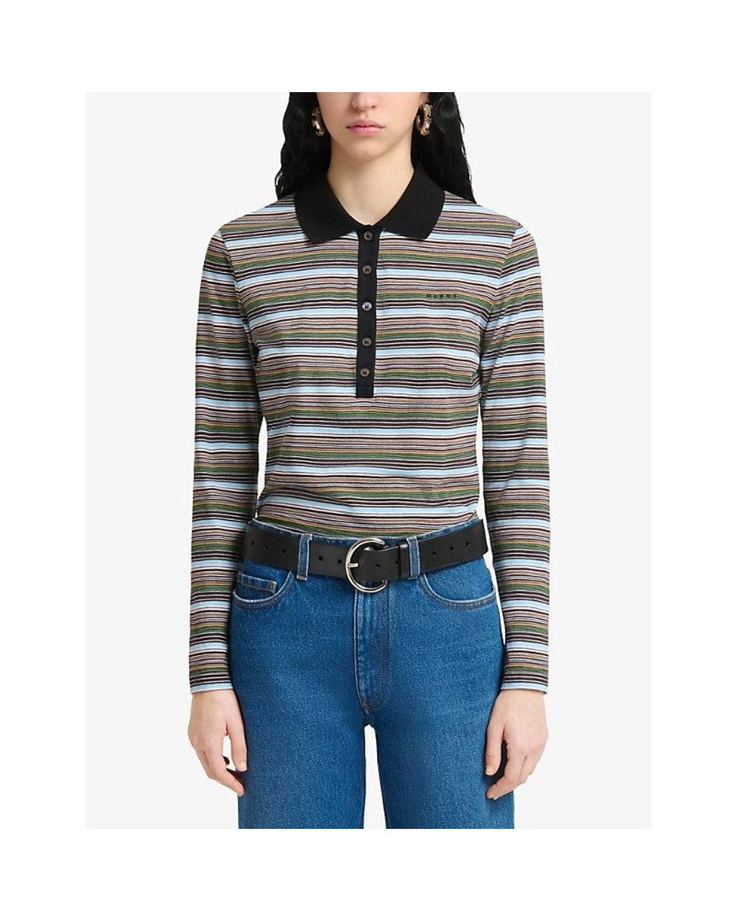 Marni Black Striped Cotton-Knit Polo Shirt