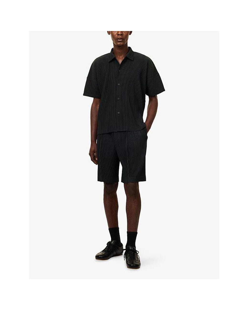 Homme Plissé Issey Miyake Black Drawstring-Waist Pleated Knitted Shorts for men