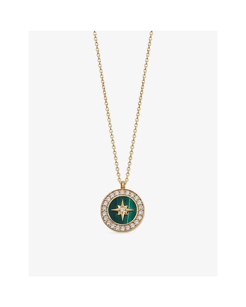 Astley Clarke White Polaris 18Ct-Plated Sterling- Malachite And Sapphire Locket Necklace