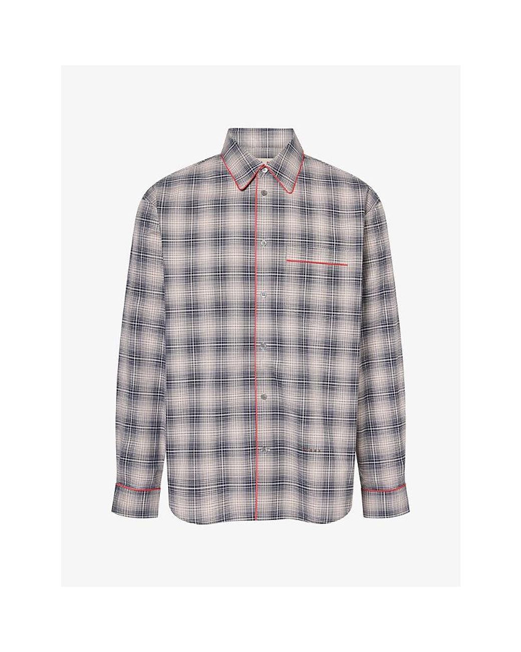 Marni Gray Classic Check Spread-Collar Cotton Shirt for men