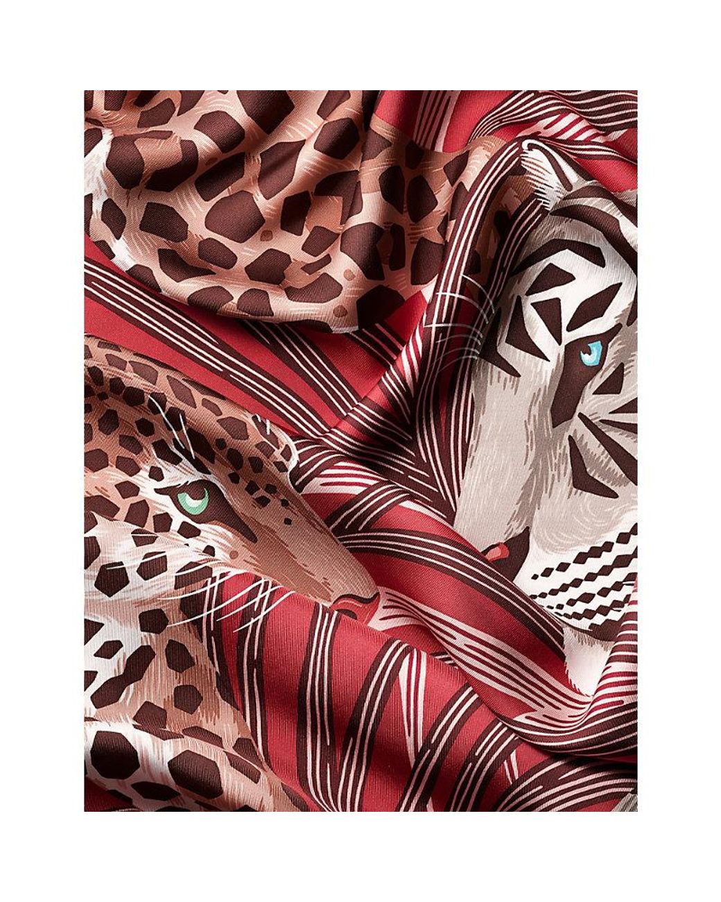 Cartier Red Panthère And Tiger Printed Silk Scarf