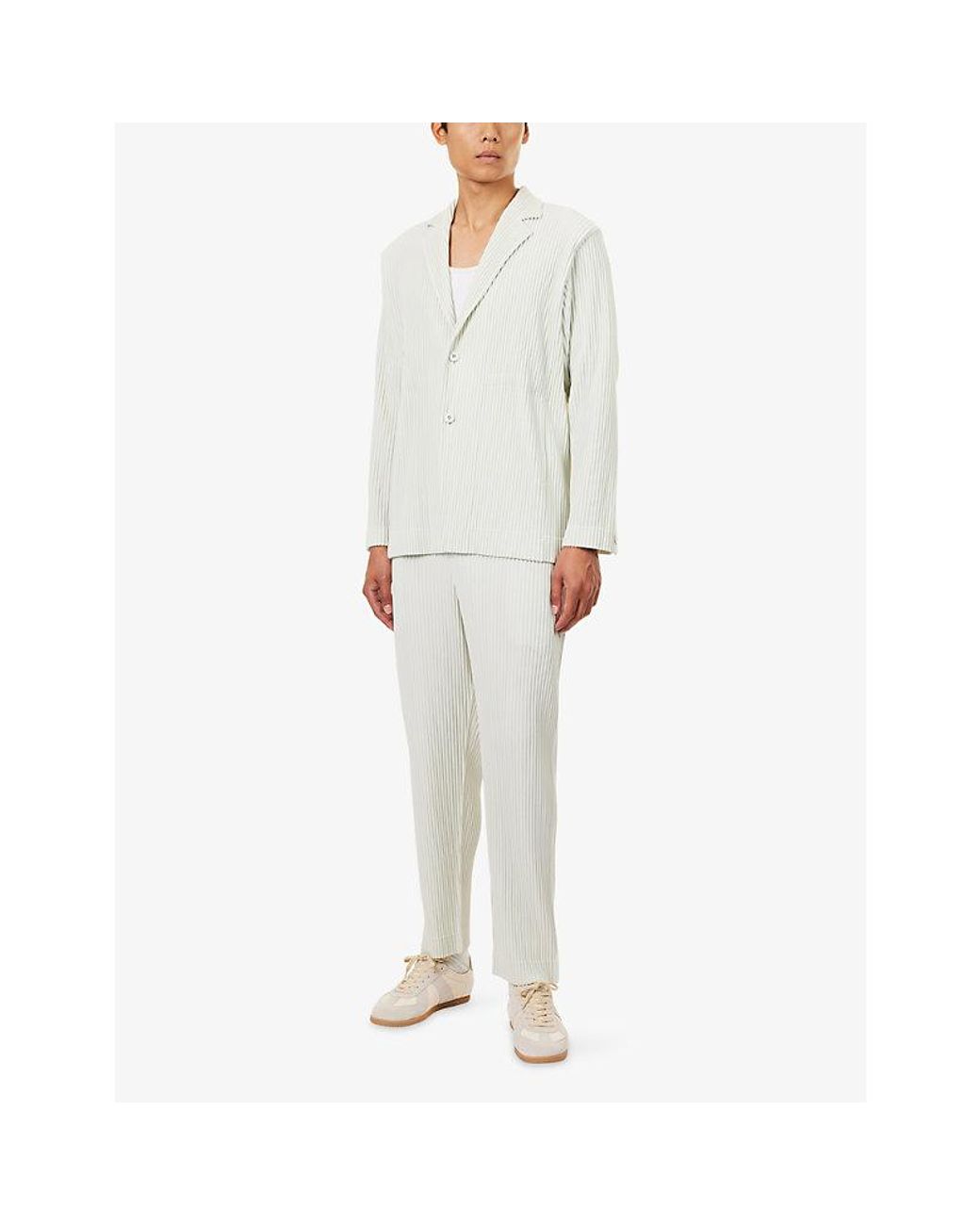 Homme Plissé Issey Miyake White Tailored Pleats Straight-Leg Trousers for men