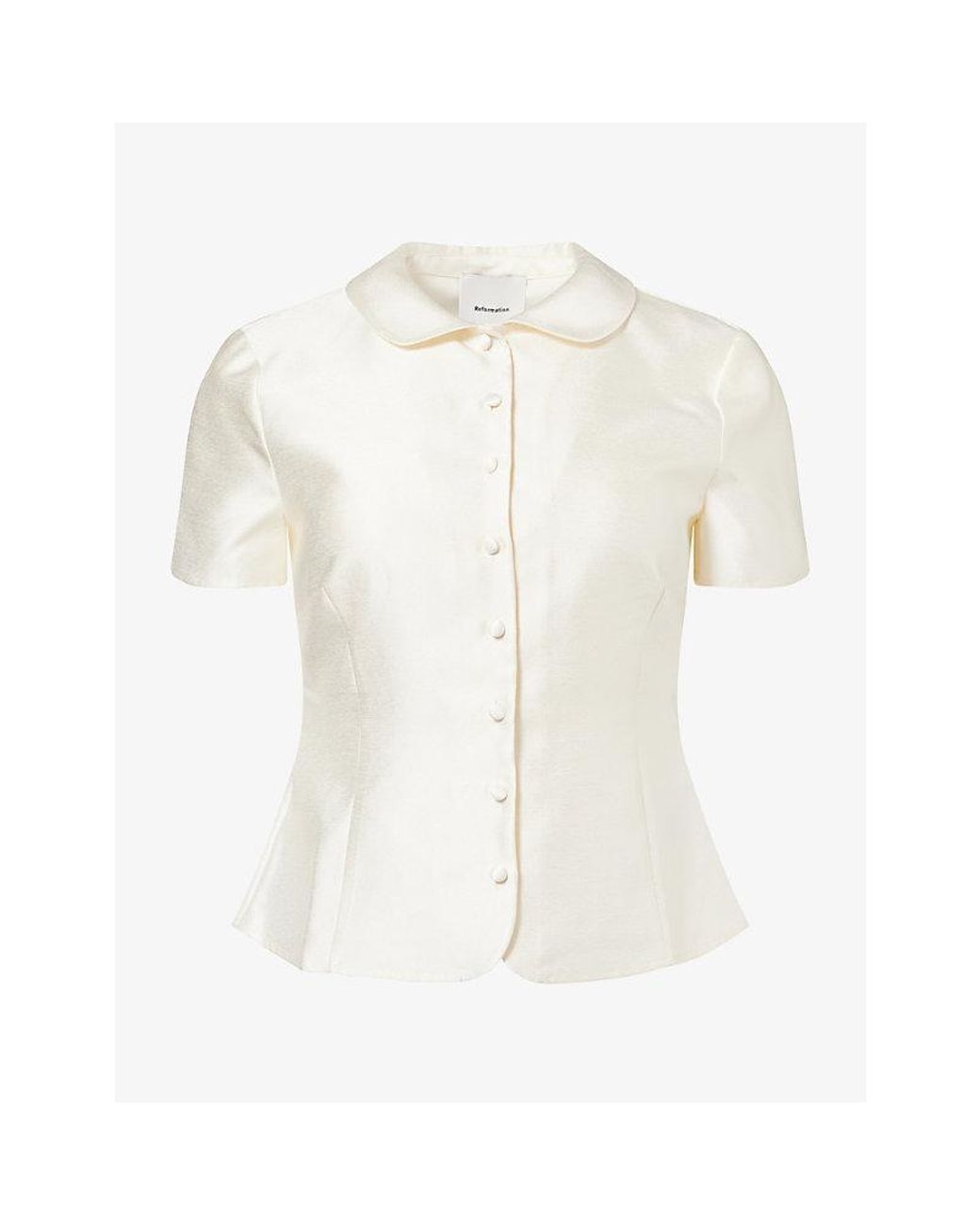 Reformation White Haleykate Short-Sleeve Woven Top
