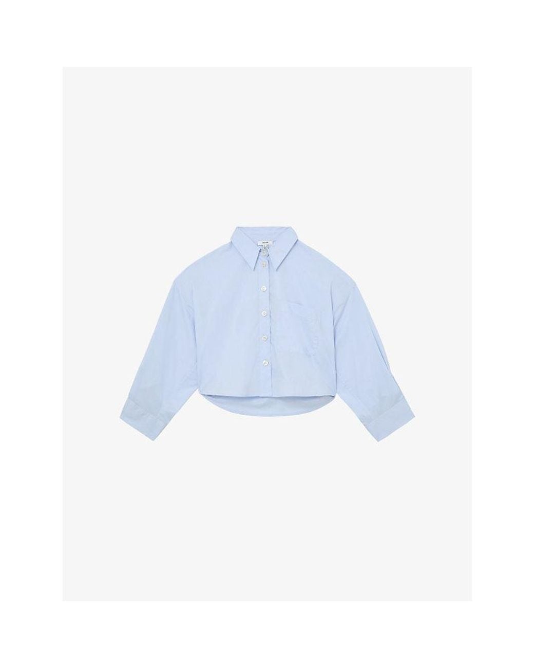 Reiss Blue Solenge Long-Sleeve Cropped Cotton Shirt