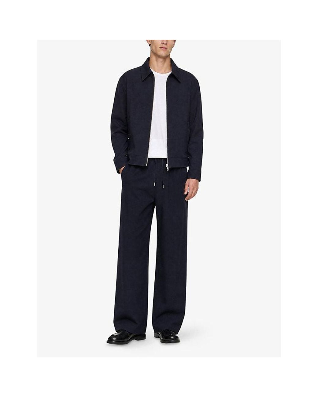 The Kooples Blue Drawstring-Waist Straight-Leg Woven Trousers for men