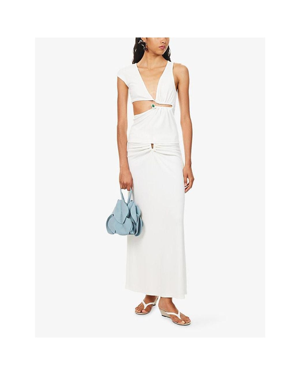 Christopher Esber White Droplet Crystal Stretch-Knit Maxi Skirt