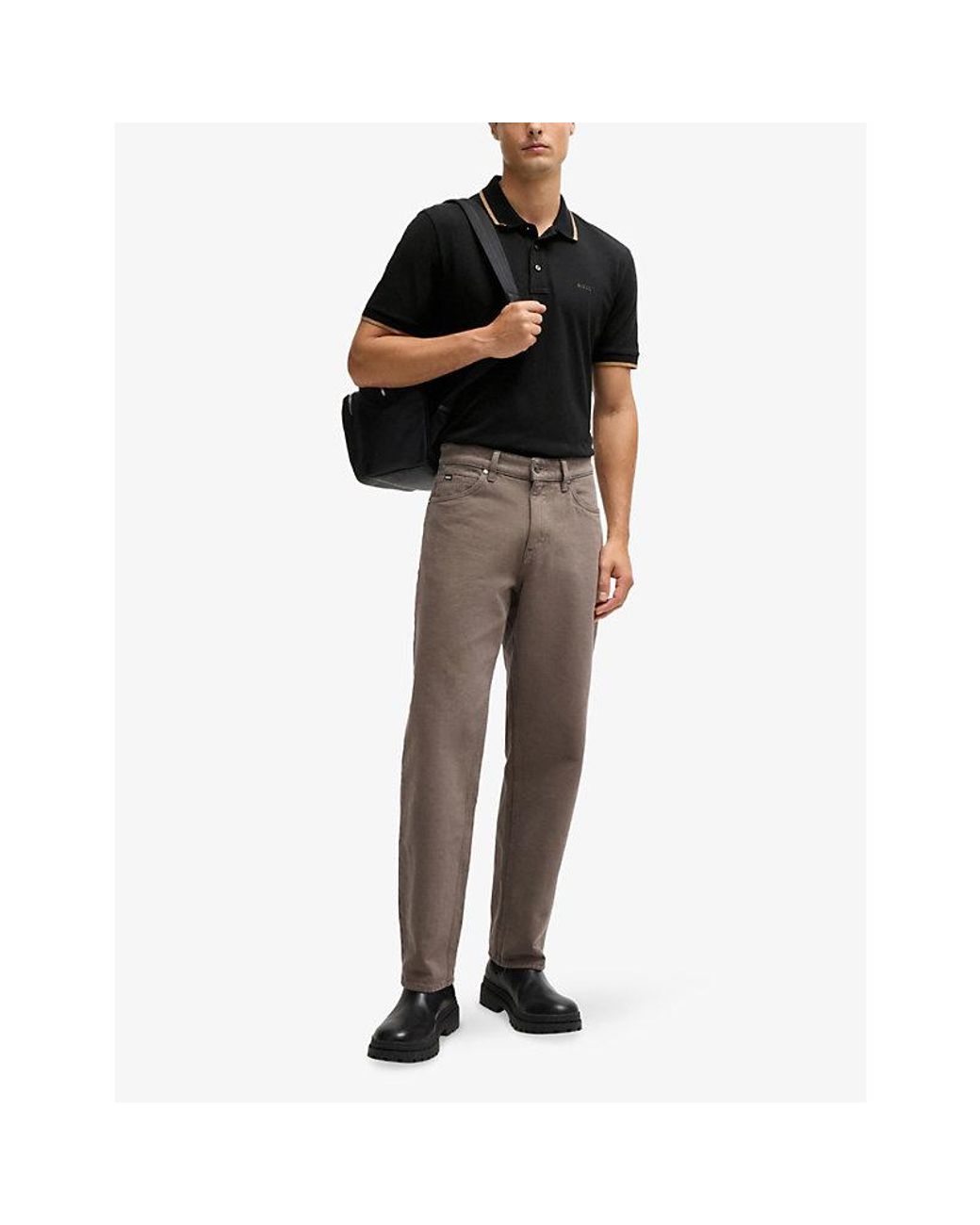 Boss Black Logo-Print Short-Sleeve Cotton Polo for men