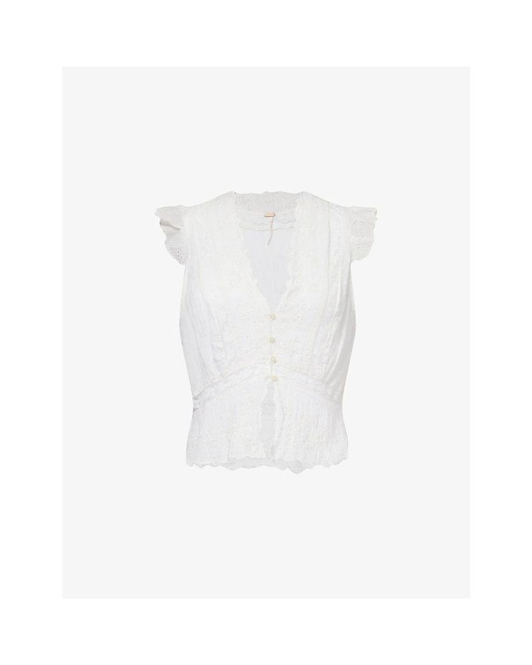 Free People White Day Dreamer Embroidered Cotton Top