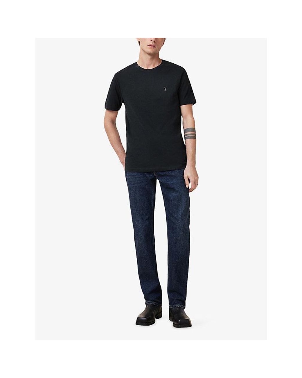AllSaints Black Brace Logo-Embroidered Cotton-Jersey T-Shirt for men